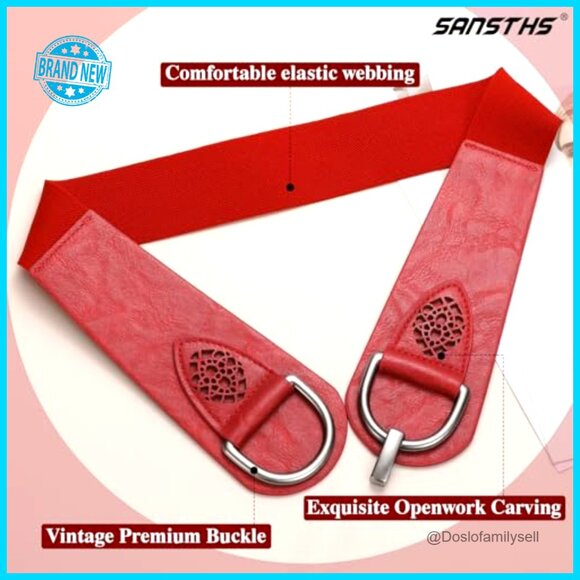 Vintage Wide Stretchy Belt Chunky Buckle Elastic Waist Belt for Dresses Coats